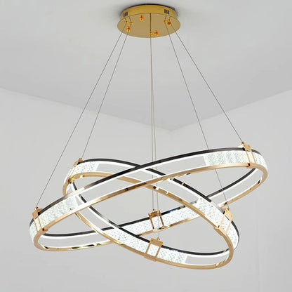 Modern Luxury Circle Aluminum Crystal Glass LED Chandelier For Living Room