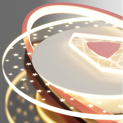 Contemporary Creative Kids Round Circle Diamond Iron Acrylic LED Flush Mount Ceiling Light For Bedroom