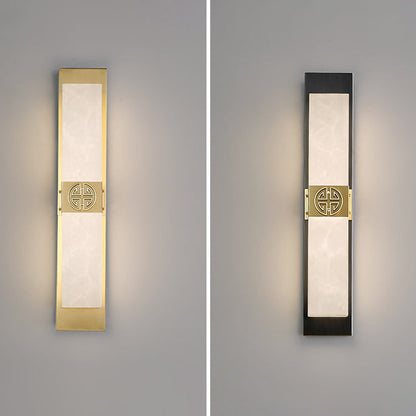 Traditional Chinese Copper Marble Cubic Strip Chinese Knot Cymbidium LED Wall Sconce Lamp For Bedside