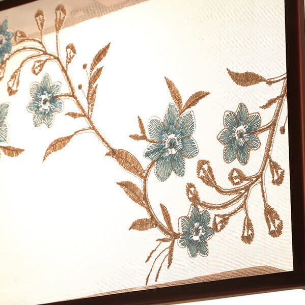 Chinese Zen Magnolia Embroidered Bird Fabric Shade 3-Light Chandelier