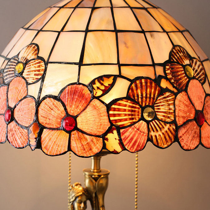 Tiffany Copper Goddess Statue Base Shell Decoration 2-Light Table Lamp