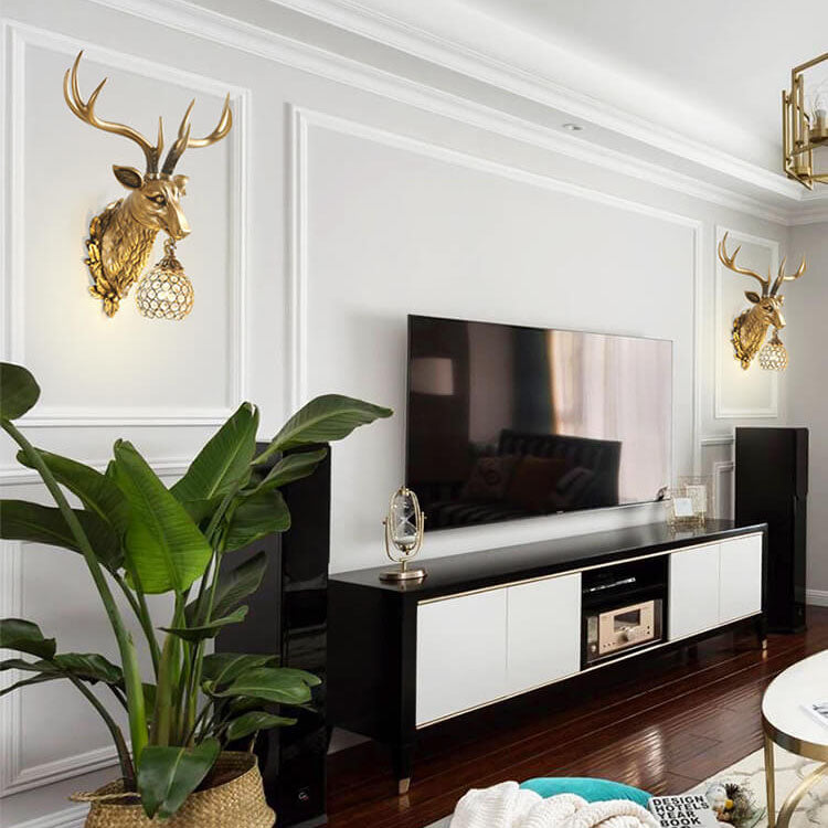 European Retro Deer Head Resin 1-Light Wall Sconce Lamp