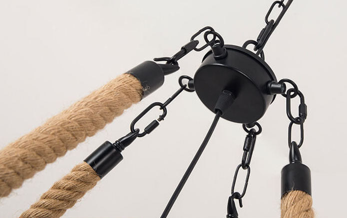 Industrial Retro Gear Wrought Ion Hemp Rope 6/8/10-Light Chandelier