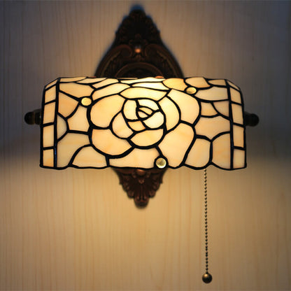 Traditional Tiffany Floral Stained Glass 1-Light Wall Sconce Lamp For Living Room