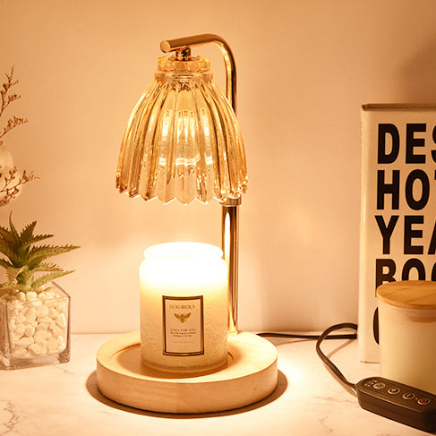 Modern Art Deco Flower Shaped Glass Iron Wood 1-Light Melting Wax Table Lamp For Bedroom