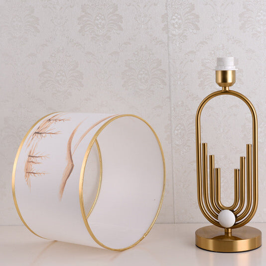 European Fabric Metal Ring Base 1-Light Table Lamp