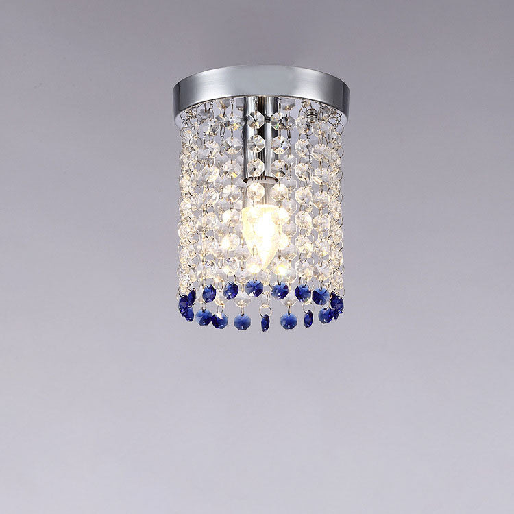 Modern Minimalist Crystal Bead Curtain Round 1-Light Semi-Flush Mount Ceiling Light