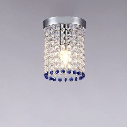 Modern Minimalist Crystal Bead Curtain Round 1-Light Semi-Flush Mount Ceiling Light