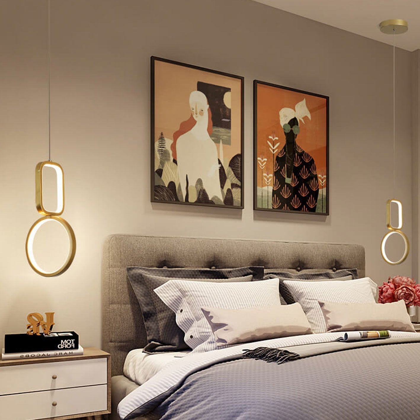 مصباح LED معلق على شكل حلقة هندسية من الحديد بتصميم إسكندنافي بسيط 