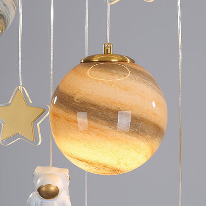 Contemporary Scandinavian Space Planet Acrylic Glass Round Shade LED Kids Flush Mount Ceiling Light For Bedroom