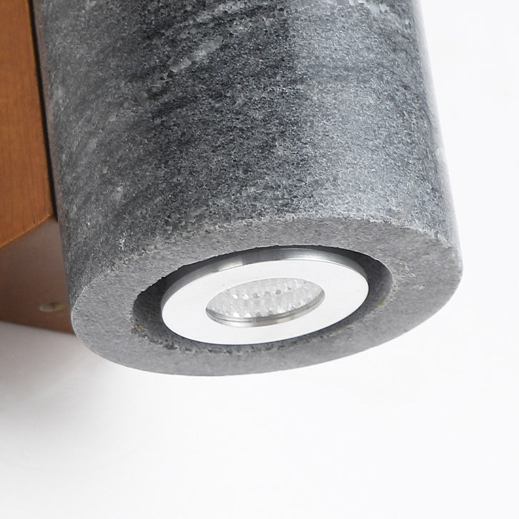 Modern Minimalist Stone Wood Cylinder Square 1-Light Wall Sconce Lamp For Bedroom