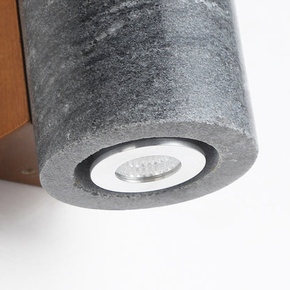 Modern Minimalist Stone Wood Cylinder Square 1-Light Wall Sconce Lamp For Bedroom