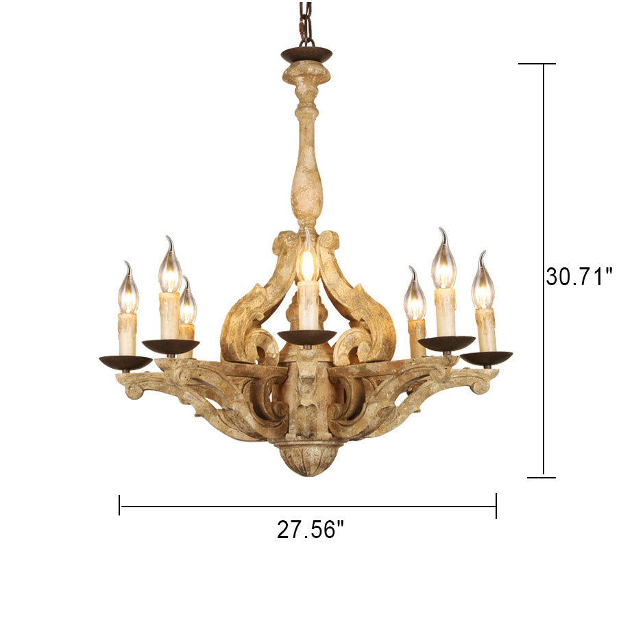 European Rustic Vintage Solid Wood 8-Light Chandelier