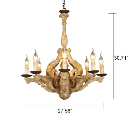 European Rustic Vintage Solid Wood 8-Light Chandelier