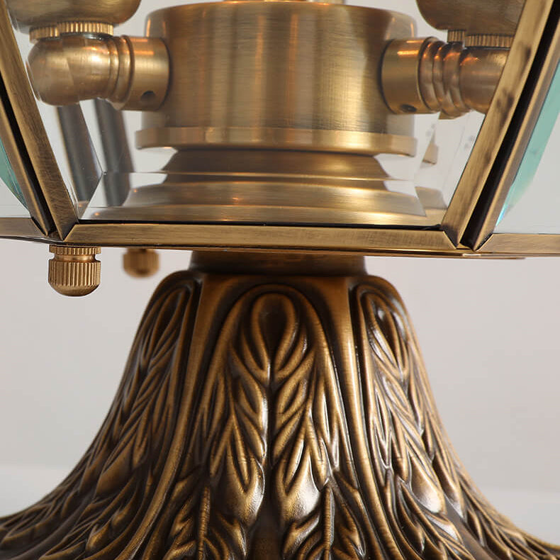 European Luxury All Copper Clear Glass Lantern Post 1/3 Light Waterproof Patio Landscape Light