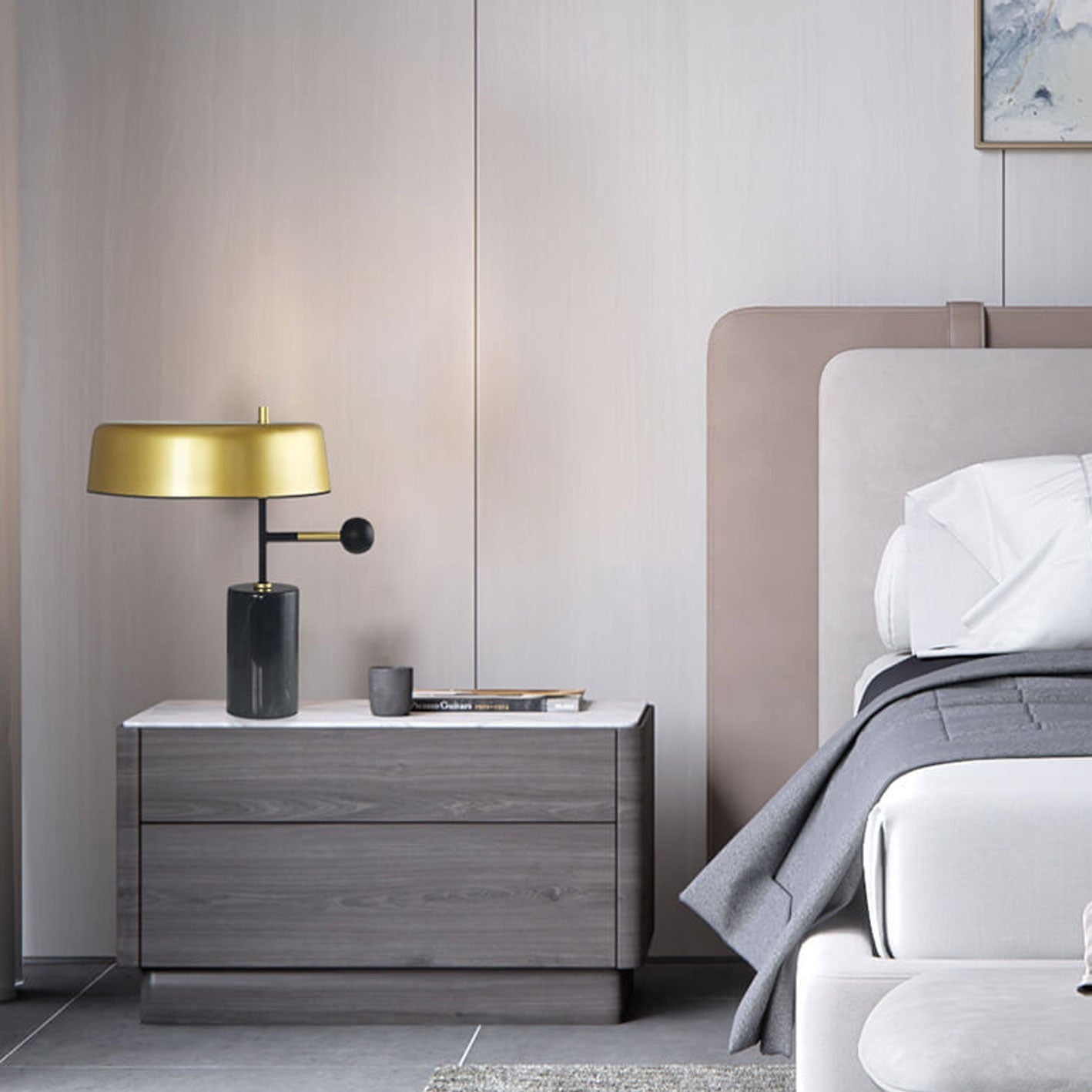 Modern Light Luxury Gold Shade Marble Column Base 1-Light Table Lamp