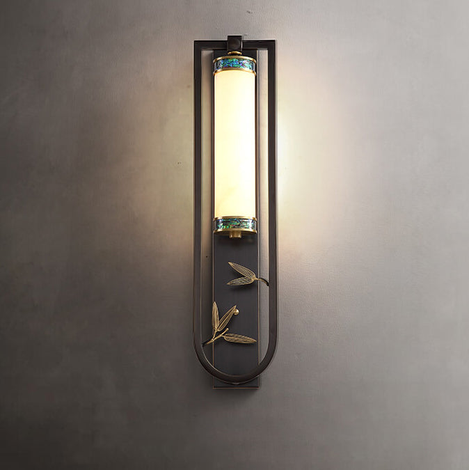 Modern Chinese Rectangular Copper Marble LED Wall Sconce Lamp