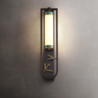 Modern Chinese Rectangular Copper Marble LED Wall Sconce Lamp