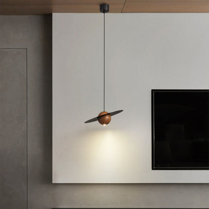 Modern Minimalist Walnut Copper Planet LED Pendant Light