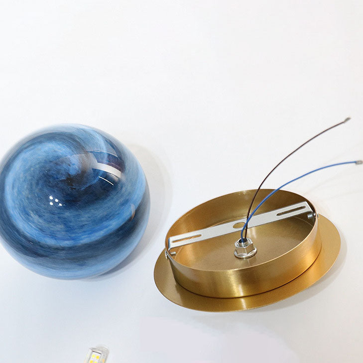 Modern Creative Planet Glass 1-Light Semi-Flush Mount Light