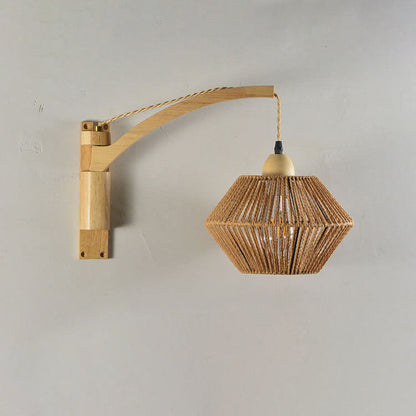 Vintage Simple Rope Weaving Lantern Cage Wood 1-Light Wall Sconce Lamp