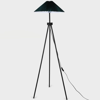 Nordic Modern Pleated Canvas Shade Iron Tripod 1-Light Standing Floor Lamp