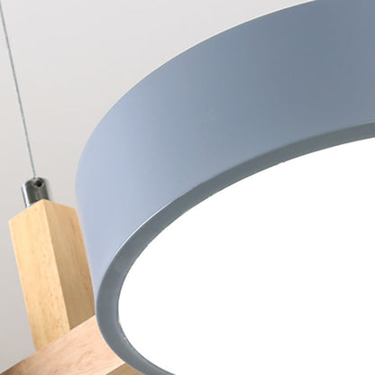 ثريا جزيرة LED معاصرة من الخشب الصلب مصنوعة من الأكريليك والمعدن بتصميم دائري على طراز الماكارون الإسكندنافي لغرفة الطعام 