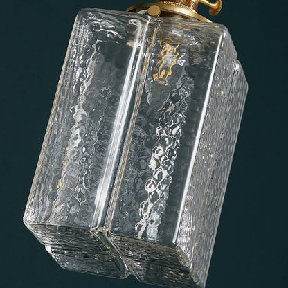 Contemporary Vintage Rectangular Square Draped Glass Brass 1-Light Pendant Light For Living Room