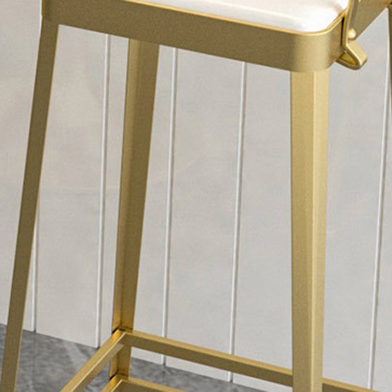 Modern Minimalist Square PU Leather Upholstered Iron Frame Bar Stool Backrest Footrest For Dining Room