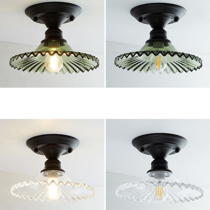 Nordic Vintage Glass Floral Round Geometry 1-Light Semi-Flush Mount Ceiling Light