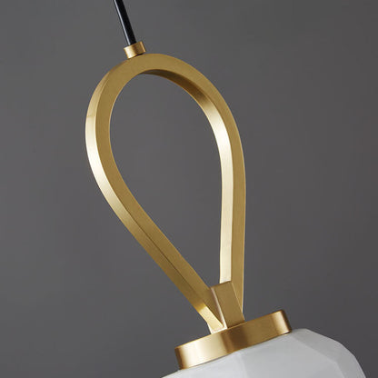 Modern Luxury Brass Geometrical Glass Shade 1-Light Pendant Light For Living Room