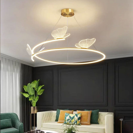 Contemporary Art Deco Acrylic Butterfly Hardware Circle Shade LED Pendant Light For Living Room