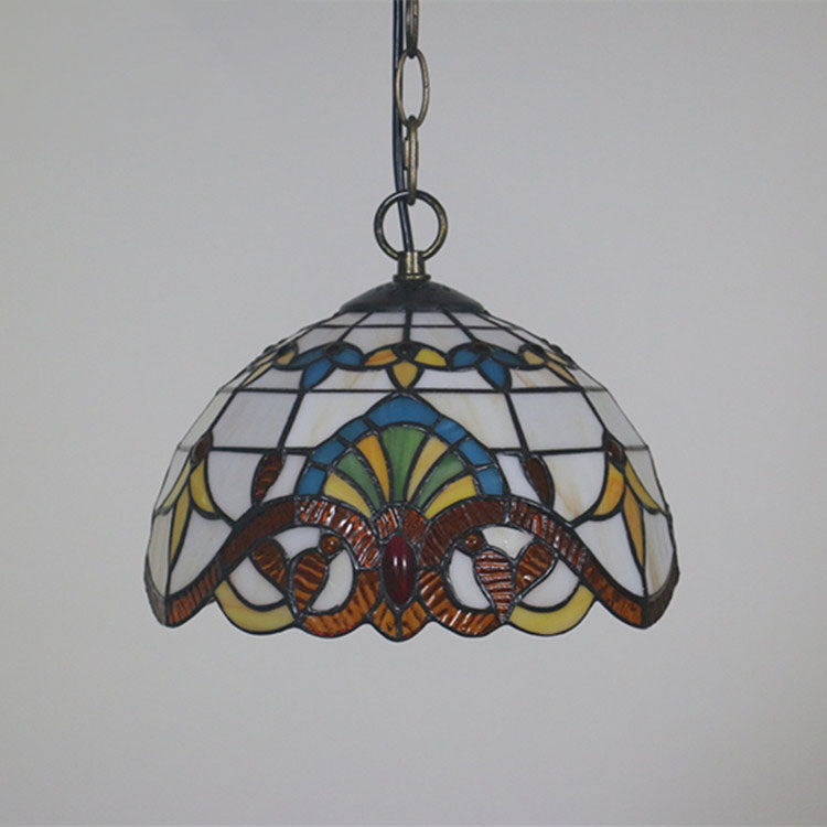 Traditional Tiffany Baroque Stained Glass Dome 1-Light Pendant Light For Living Room