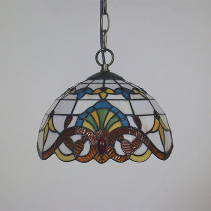 Traditional Tiffany Baroque Stained Glass Dome 1-Light Pendant Light For Living Room