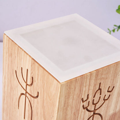 Japanese Harajuku Solid Wood Hollow Pattern Cube Acrylic 1-Light Table Lamp