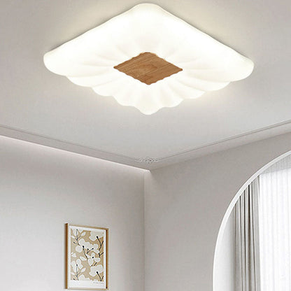 Modern Cream Rectangular Rubberwood Iron Acrylic LED Flush Mount Ceiling Light