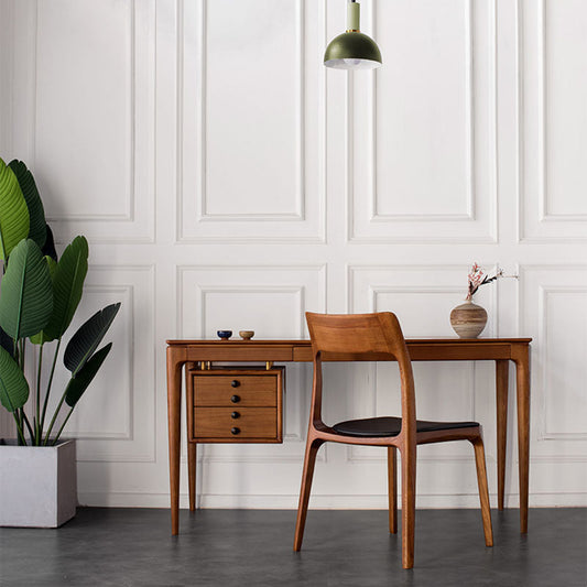 Traditional Chinese Square Wood PU Leather Dining Chair Four Legs Backrest For Dining Room