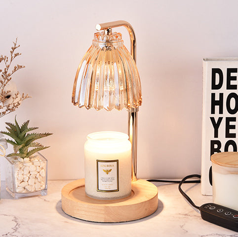 Modern Art Deco Flower Shaped Glass Iron Wood 1-Light Melting Wax Table Lamp For Bedroom