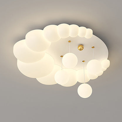 Modern Art Deco Oval Cream Bubble Flower Moon PE Iron LED Flush Mount Ceiling Light For Living Room