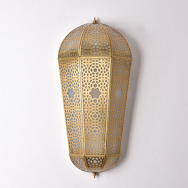Traditional European Full Copper Hollow Out Semi-cone Shade PVC 1-Light Wall Sconce Lamp For Living Room