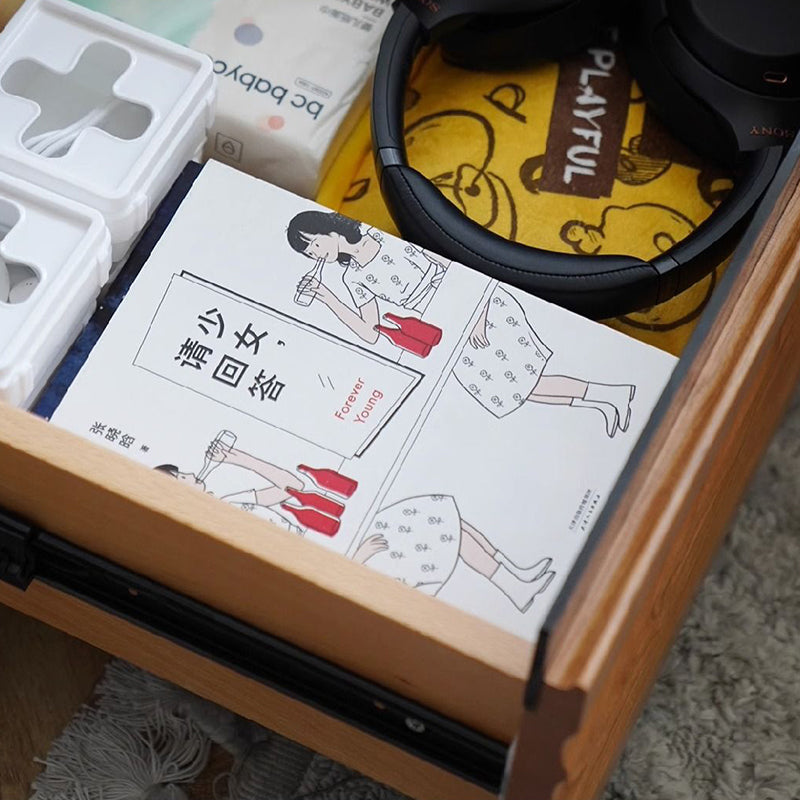 Traditional Vintage Rectangular Rock Slab Wood Base Nightstand 2-Drawer For Bedroom