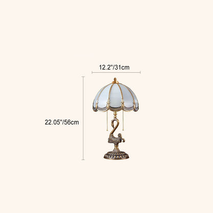 European Luxury Stained Glass Swan Base Copper 2-Light Table Lamp