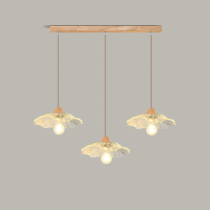 Modern Art Deco Wood Lotus Leaf Glass Shade 1/3-Light Island Light Chandelier For Bedroom