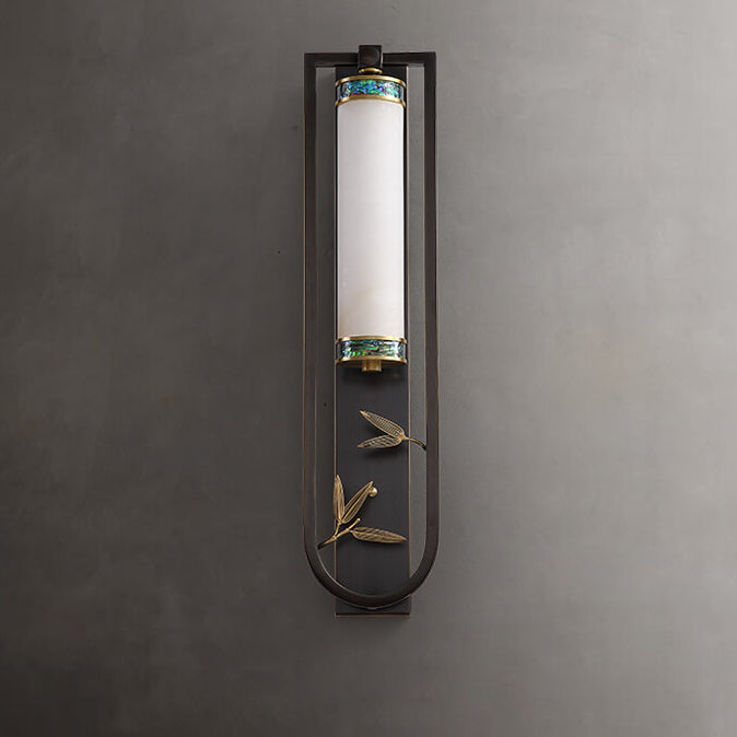 Modern Chinese Rectangular Copper Marble LED Wall Sconce Lamp