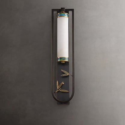 Modern Chinese Rectangular Copper Marble LED Wall Sconce Lamp