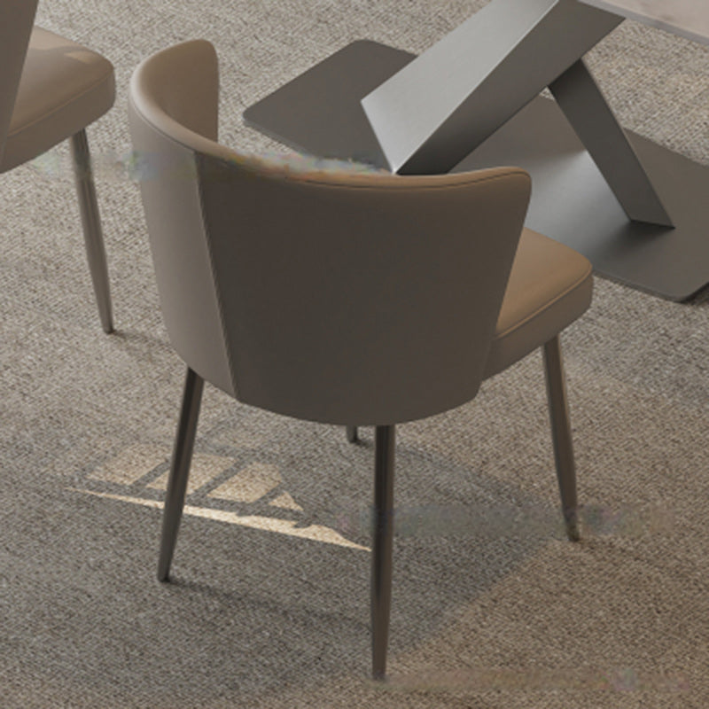 Contemporary Luxury Square Upholstered Microfiber Leather Carbon Steel Dining Chair Curved Backrest For Dining Room