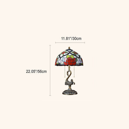 European Luxury Stained Glass Swan Base Copper 2-Light Table Lamp