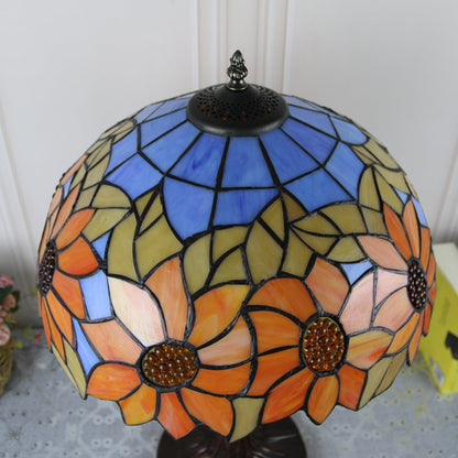 Traditional Tiffany Pastoral Rose Flower Stained Glass 2-Light Table Lamp For Bedroom