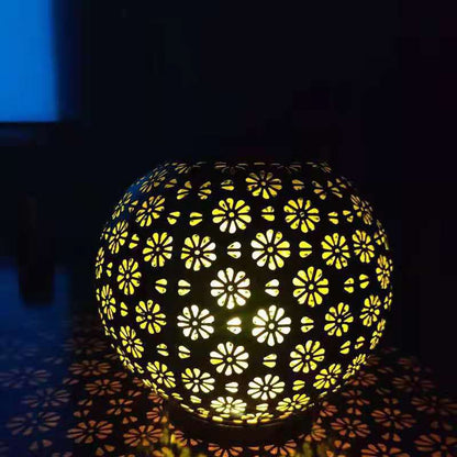 Modern Art Deco Solar Waterproof Portable Flower Round Lantern Iron LED Outdoor Light For Garden