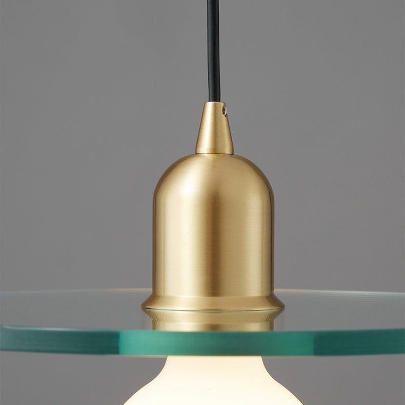 Contemporary Scandinavian Glass Round Disc Copper Lamp Head 1-Light Pendant Light For Dining Room